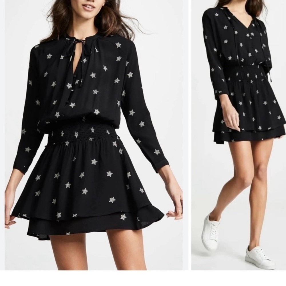 Rails Jasmine Black Rivet Star Long Sleeve Flowy Mini Dress size M